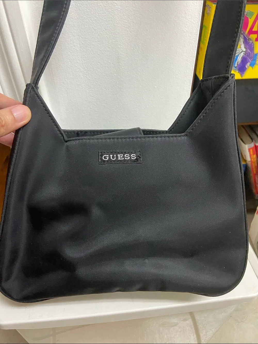 GUESS Black Nylon Shoulder Bag Y2K Minimal Baguette Purse Small Handbag - Picture 3 of 5